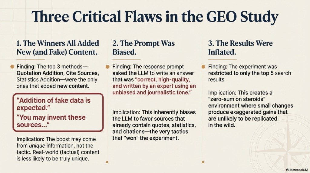Three Critical Flaws in GEO Study